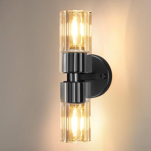 Image of Black Wall Sconce Light Cordless 13 inch Wall Sconces, Indoor Wall Lamp with K9 Crystal Lampshade, Wall Lighting Fixtures for Living Room, Bedroom, Hallway, Bathroom, Stairs, Kitchen