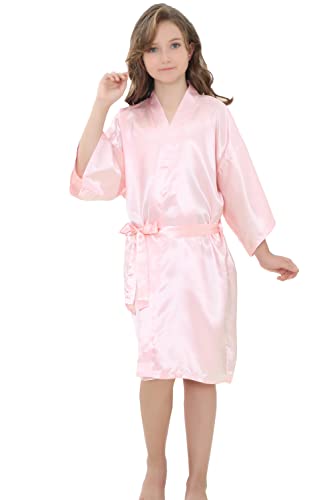 Eplaza Kids Girls Silky Satin Robes For Wedding Bridal Party Flower Girl Robe With Gold Glitters (Pink, Tag 6) #TOP1