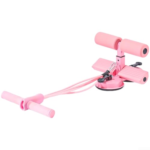 Equipo de ejercicio abdominal con ventosas dobles y cuerda ajustable, entrenador para ejercicios de gimnasio en casa en suelos de mármol de baldosas de madera, gris, negro, rosa (rosa)