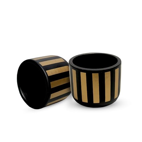 Image of Urban Plant Black Gold Stripe Handcrafted Terracotta Planter | Luxury Indoor Clay Pot for Living Room | Artisan Decorative Flower Pot | Modern Home Decor | Drainage Hole | 4.5 Inch