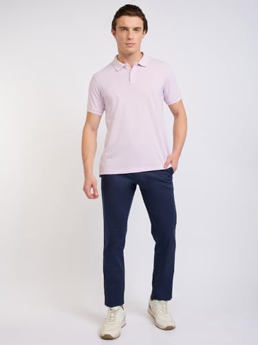 Image of Parx Men Low Rise Tapered Fit Solid Pattern Cotton Blend Flat Front Casual Trouser