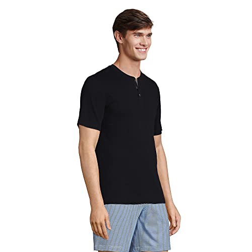 Lands' End Mens Knit Rib Pajama Shirt Short Sleeve Henley Black Tall Large #TOP2