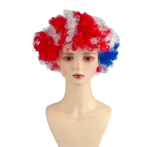 Image of FREE BEAUTY American Flag Colored Afro Wig for Men Women 2026 World Cup Fan Wig Soccer Fans Cheer Hair Blue White Red Afro Wigs for Football Fans for Stadium Party Cosplay (American)