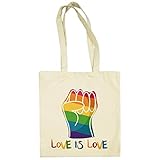 Alto gramaje 340 gr/m2 stampats Bolsa de tela Orgullo Gay LGTBI Love is love - Beige, 38 x 42 cm