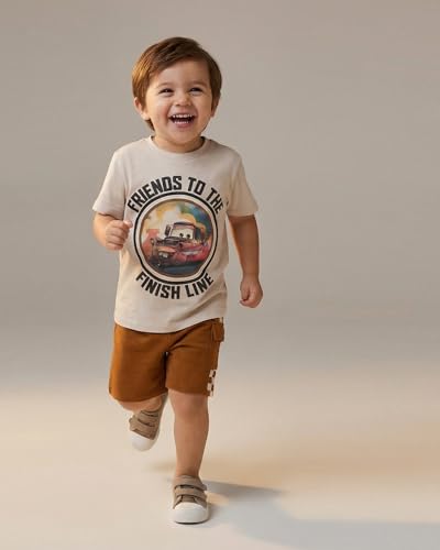 Image of Disney Pixar Cars Lenticular Lightning McQueen Toddler Outfit for Boys, 2 Piece T-Shirt & Fleece Shorts Set