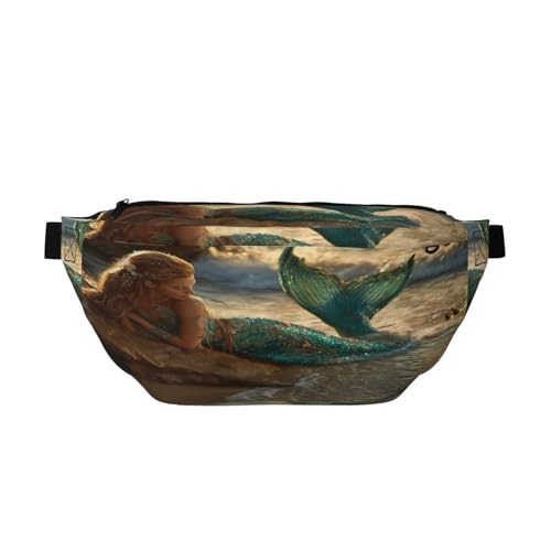 Beach Mermaid Fanny Pack For Women Man, Waist Belt Bag Crossbody For Sports Travel Hiking Running Jogging