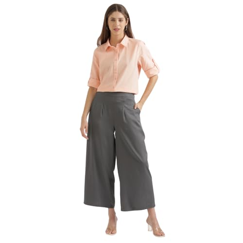 Image of SAADAA Palazzo Pants for Women Half-Elasticated Waistband | Palazzo for Women in Soft Viscose Fabric | Regular Fit with Mid Rise Waist & Deep Pockets | Versatile for Formal & Casual Wear