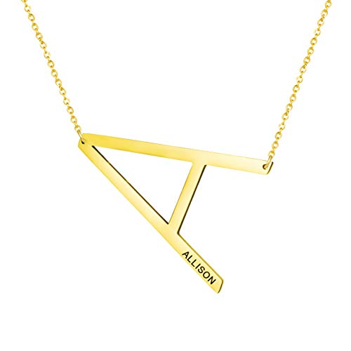 Allison Personalized Name Necklace A Initial Large Letter Alphabet Jewelry Oversize Pendant 18K Real Gold Plated Birthday Gifts for Wife Girlfriend Teen Girl Daughter Sister Mom