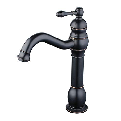 Ziyi Salle de Bains Taps Tous cuivre Vasque Eau Chaude et Froide Robinet Sitting Simple Trou Rotatif Robinet d'évier,Noir