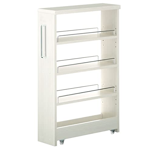 ぼん家具 [完成品] すき間収納 日本製 キャスター付き 幅16cm ワゴン ストッカー スリムラック 調味料ラック ロータイプ ホワイトウッド