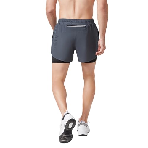 Yuecarcar Shorts de corrida masculinos 2 em 1 de secagem rápida com forro, shorts de treino com bols
