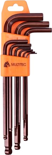Image of MULTITEC Allen Key Set HBLK200 - 9-Piece Extra Long Ball End Hex Keys (1.5mm to 10mm) with Plastic Holder | Alloy Steel | Hardened & Tempered | Chamfered Edges | High Torsional Strength