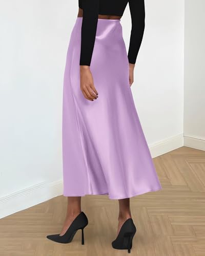 Image of BTFBM 2026 Summer Womens Skirts Silk Elegant High Waist Flowy Long Satin A-Line Midi Skirt Cocktail Wedding Party