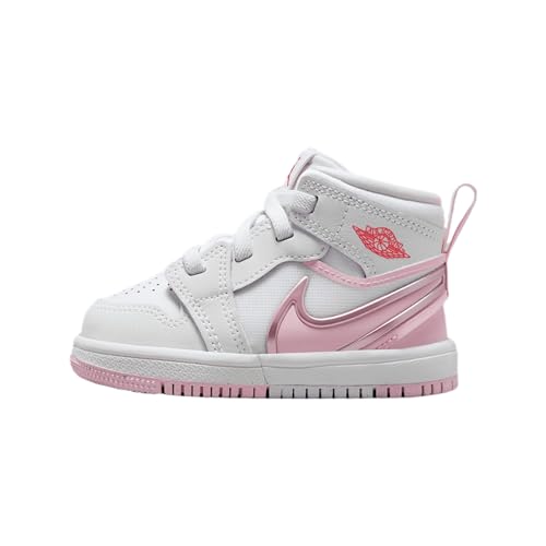 Jordan 1 Mid RM EasyOn Baby/Toddler Shoes (FQ1283-101, White/Fire Red/Pink Foam)