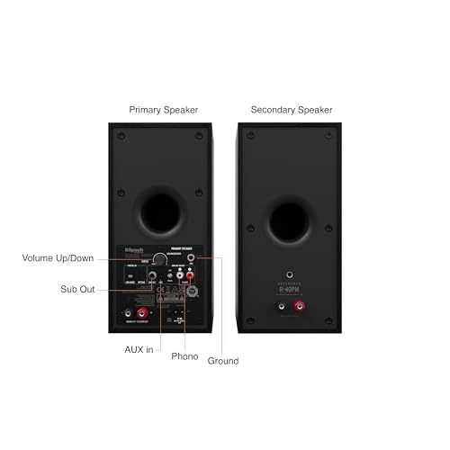 Klipsch Reference R-40PM Powered Bookshelf Speakers - 90-Degree x 90-Degree Tractrix Horn - Linear Travel Suspension - Sleek, Modern Appearance - Image 4