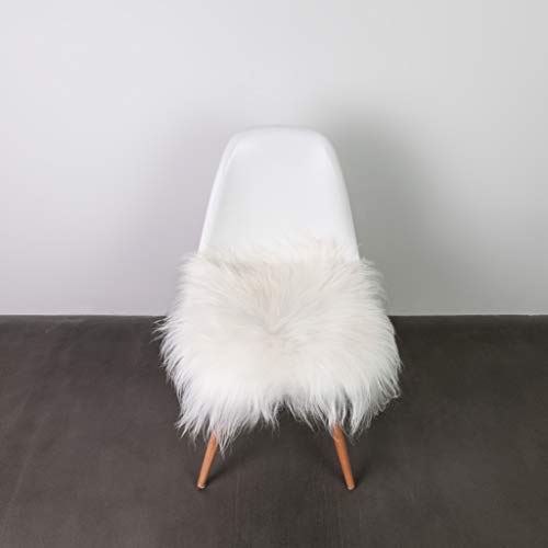 Set Of 2, Natural Thick & Lush Pile Polyfil Insert Soft Microsuede Backing Seat Cushions Genuine Icelandic Sheepskin Wool Fur Chairpads, White, 15 In X 15 In #TOP1