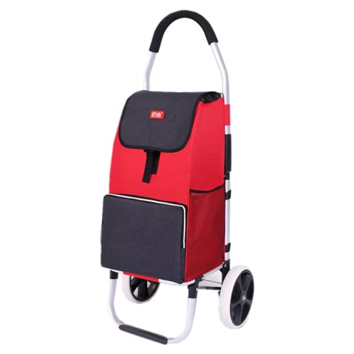Falytemow Chariot de courses pliable à 2 roues de 101,6 cm de hauteur avec poignée Oxford pour courses (gris et rouge) Cover