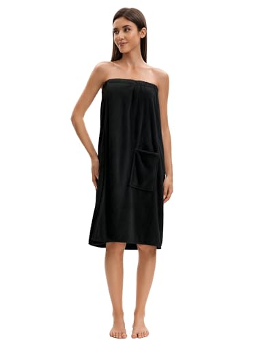 Image of Towel Wrap For Women After Shower,Plush Bath Robe Female,Sauna Spa Wrap Around Towels With Pockets