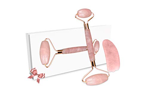 OKEPS Hxeredue Jade Roller & Gua-Sha Set 2 in 1 - Rose Quartz Roller for Anti-Agin, Wrinkle Remover,Eye & Face Massager | Authentic Beauty Kit.