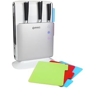 Premium Smart Cutting Board & Knife Set – Self Cleaning Cutting Board Set with 3 Color Coded Cutting Boards & Stainless Steel Knives – Drying Holder Organizer for Kitchen