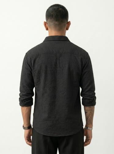 Image of Men's Casual Button Down Shirts Long Sleeve Cotton Bland Shirt Fashion Textured Beach Summer Shirt