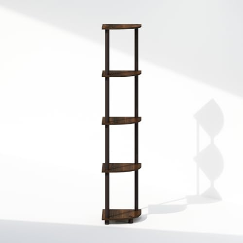 Image of Furinno Turn-N-Tube Storage Shelves, 5-Tier Book Shelf, Corner Shelf, Toolless Open Shelves, for Organization and Storage, Living Room, Home Office, Hallway, Bedroom, Walnut