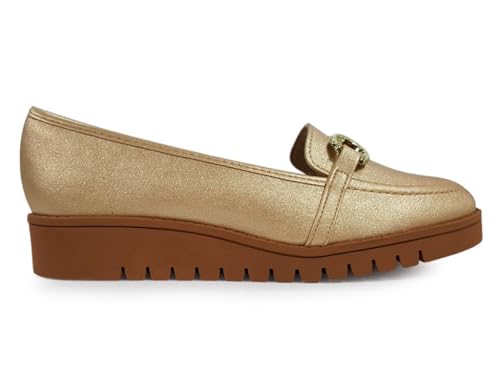 Sapato Mocassim Beira Rio Anabela Médio Dourado 4174 337