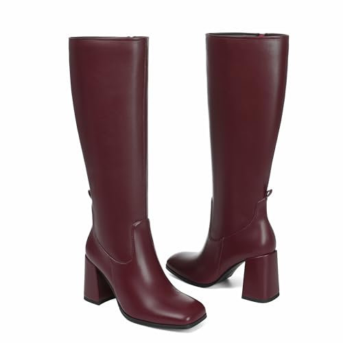 Knee High Boots for Women Square Toe Chunky Block Heel Long Boots Side Zipper Tall Boots Comfortable High Heel Boot2
