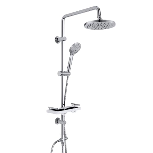 Görbach Columna de Hidromasaje sin Grifo Set Ducha Acero Inoxidable Altura Adjustable Conjunto Set Juego Ducha Baño con Ducha Mano, Estante y Cabezal Ducha Rociador ABSD20cm