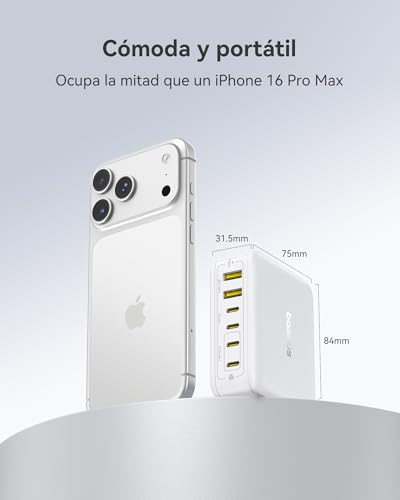 Miniatura 3 de Baseus Cargador USB-C, Estación de Carga de 6 Puertos con Salida de 120 W, para iPhone 16/16 Plus/16 Pro/16 Pro Max/15/14/13 Series, MacBook Air, Pixel, Galaxy, iPad y Más