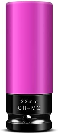 BOEN 1/2" Drive Wheel Protector Impact Socket, Non-Marring Lug Nut Thin Wall Deep Socket Set, 22mm