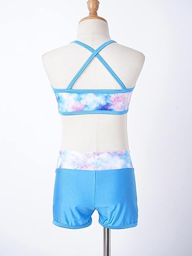 Image of Agoky Kids Girls 2PCS Sports Outfits Ballet Gym Sequins Mermaid Tank Top Shorts Set Tankini Swimwear Gymnastics Tracksuit