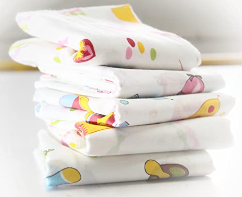 Trance Home Linen Super Soft 100% Cotton Baby Wrapper - New Born Swaddling Sheets, Swaddle Cloth, Wrap Set (100x100 Cm, Nursery Print, Pack of 5), White - 200 TC
