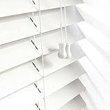 FAUX WOOD VENETIAN BLINDS 50MM SLATS TRIMMABLE EASY FIT OFFICE HOME (45cm Width x 150cm Drop, String, White)