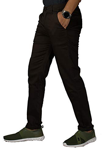 Image of 0-DEGREE Men's Regular Fit Cotton Trouser (0DCotPantRaidParent Beige, Black 32)