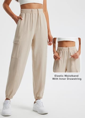 Libin Womens Cargo Linen Pants High Waisted Summer Casual Beach Parachute Travel Trousers Lightweight Joggers with Pockets4