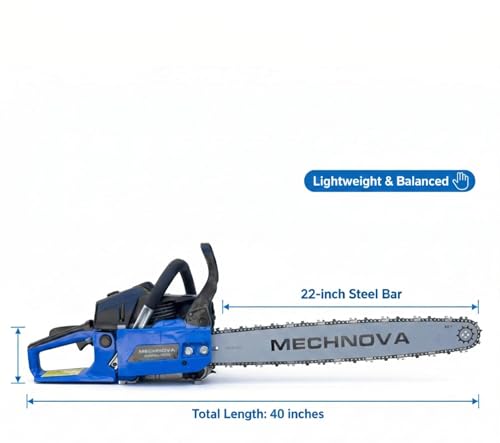 Image of Petrol Chainsaw Wood Cutting Machine | 58cc 2-Stroke Heavy Duty Gasoline | 22-Inch Guide Bar | Easy To Start | Professional & Domestic Use For Farmers, Landscapers & Woodcutters (MCS58A-22SN)