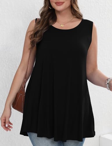 JollieLovin Women's Tunics Tank Tops Sleeveless Loose Fit T-Shirt with Flare Hem Comfy Swing Blouse (Available in Plus Size)4
