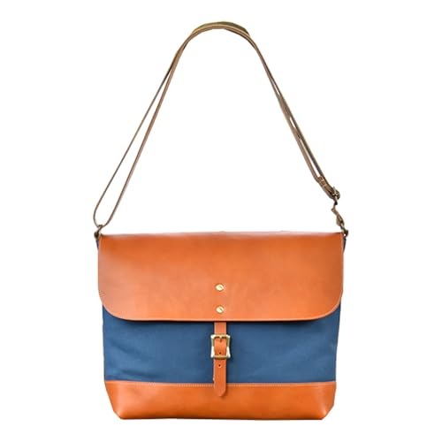 近江牛レザーと地産帆布で作ったショルダーバッグ びわ湖ブルー Lサイズ[CC41W] 父の日 プレゼント 贈り物 ギフト