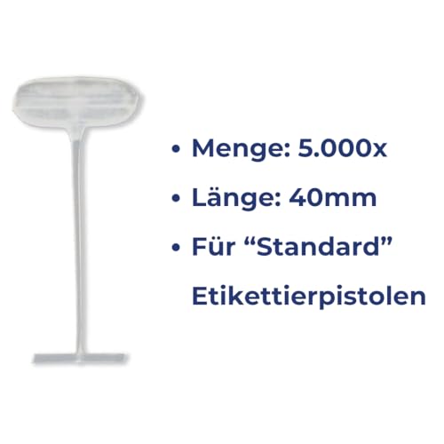 Pokornys – 5.000 Heftfäden (40mm) - für Etikettierpistole Standard I Tag Pins aus transparentem Kunststoff zur Etikettierung von Kleidung und Textil I für Karton Etiketten mit Loch geeignet