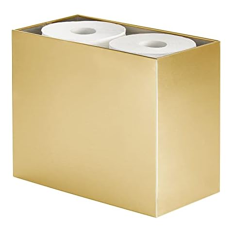 mDesign Hoher Stahlbodenständer Toilettenpapier-Organizer, 4 Rollen Taschentuch-Aufbewahrungsbehälter für Badezimmer, passt unter Waschbecken, in Schrank oder Ecke, Metro-Kollektion - weiches Messing Cover