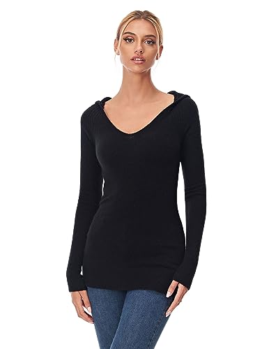 Image of AmelieBoutik Women Hooded V Neck Raglan Long Sleeve Sweater Knit Top