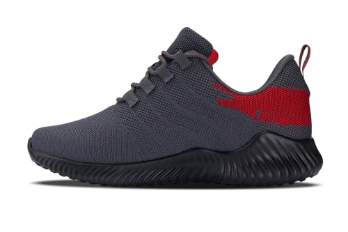 Image of CALTO Men's Invisible Height Increasing Elevator Shoes - Grey /Red Ultra Lightweight Sporty Sneakers - 2.8 Inches Taller - Q218 - Size 10 D(M) US