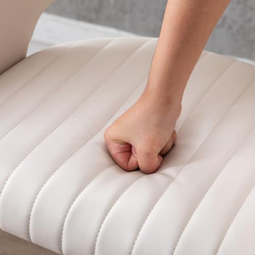 Conjunto de 2 butacos giratorios ajustables en cuero sintético beige con base dorada | Altura ajustable de 25" a 33", giro de 360°, respaldo ergonómico y reposapiés, cojín de espuma viscoelástica, resistente a manchas y fácil de limpiar miniatura 6