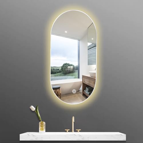 Owalne lustro łazienkowe LED - inteligentne ściemniane podświetlane 40 x 60 cm do 50 x 100 cm aluminiowa rama 3-kolorowe opcje naścienne lustro kosmetyczne do nowoczesnych łazienek