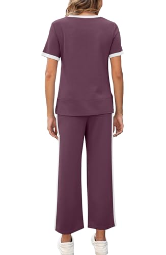 Image of XIEERDUO Women's Side Slit Lounge Sets 2026 Fashion 2 Piece Travel Outfits Cozy Loungewear Wide Leg Tracksuits S-3XL