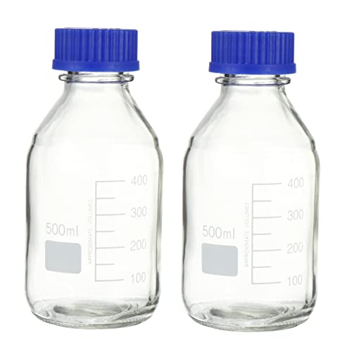 CIYODO 500ml Lab Chemical Reagent Bottle Scale Blue Cover Glass Storage Bottle Sample Sealing for Education and Chemistry