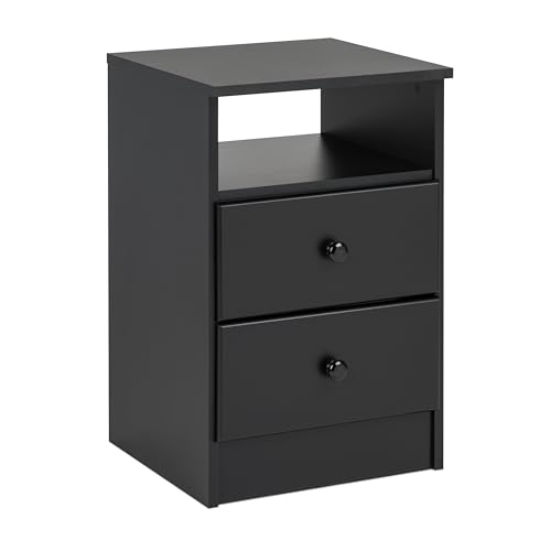 Prepac Astrid Simplistic Nightstand Side Table with 2 Drawers and Open Shelf, Functional Bedside Table 15.5