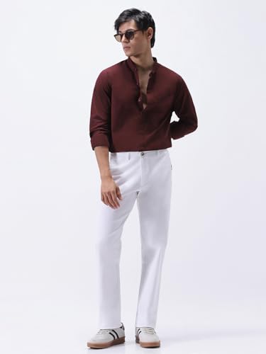Image of Urbano Fashion Men's Cotton Full Sleeve Regular Fit Casual Solid Shirt with Band Collar