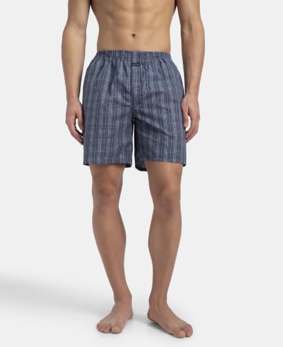 Image of Jockey 1223 Men Super Combed Mercerized Cotton Woven Checkered Boxer Shorts with Side Pocket (Pack of 2, Colors & Prints May Vary)